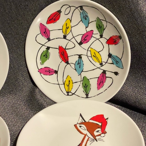 Kate spade new york Christmas Winter Holiday Festive Fox Tidbit Plates Set OF 4 - Picture 9 of 11